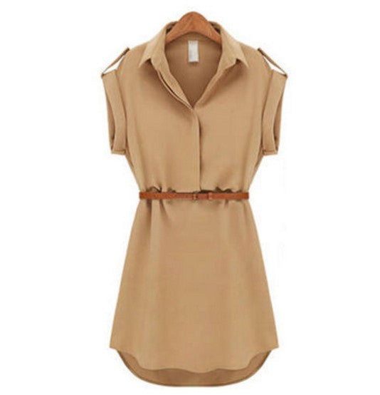 Dress Shirt V-Neck Short A-Line Solid