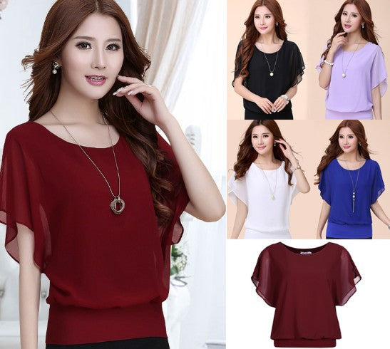 Ruffle Batwing Short Sleeve Casual Shirt