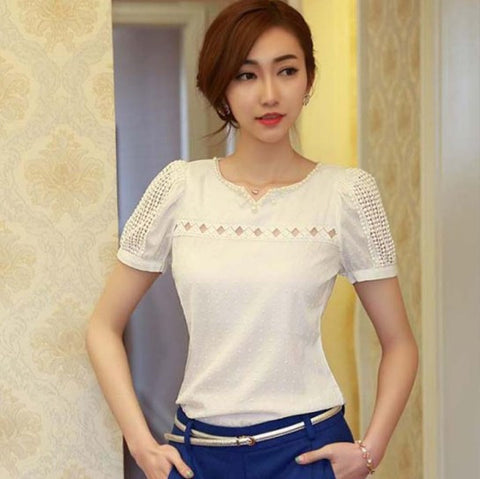 V-Neck Slim Hollow Lace Top