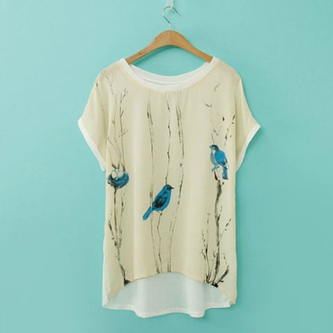 Lovely Birds and Tree Printed Pattern Tops